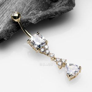 14 Karat Gold Dainty Sparkle Dangle Belly Button Ring